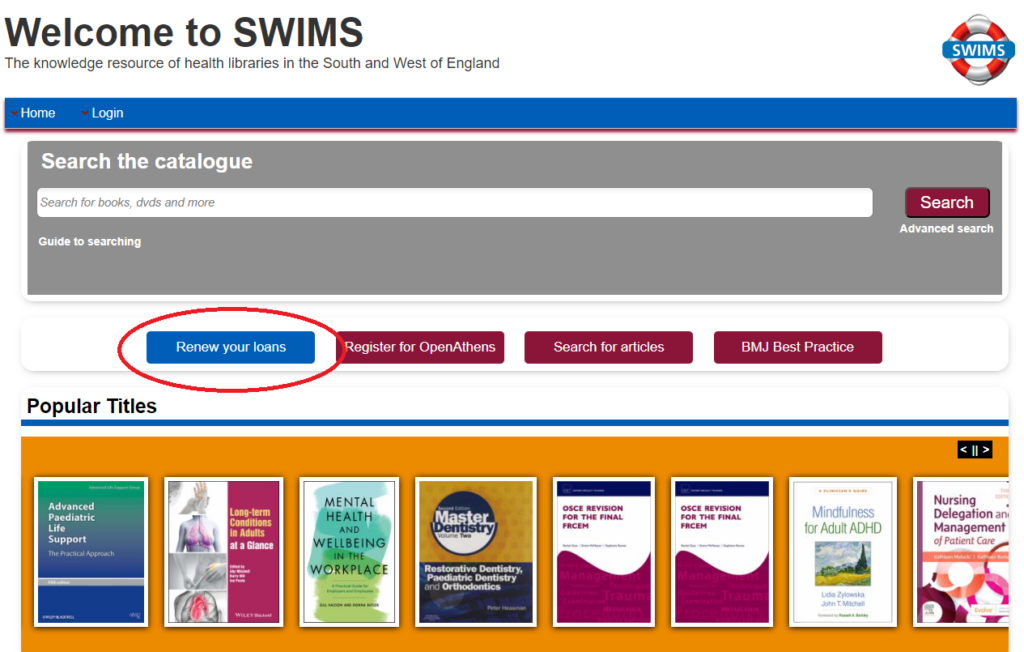 Renew books option on SWIMs website